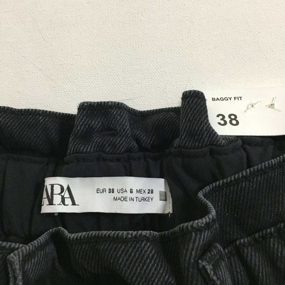 ZARA High Waist Baggy Fit Paper Bag Carrot Leg Ankle Rigid Black Womens 6 - Picture 10 of 16